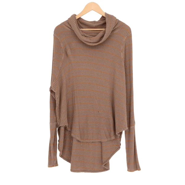 Free‎ People We The Free Wildcat Thermal Top Womens Brown Waffle Knit Cowl Neck - Image 2