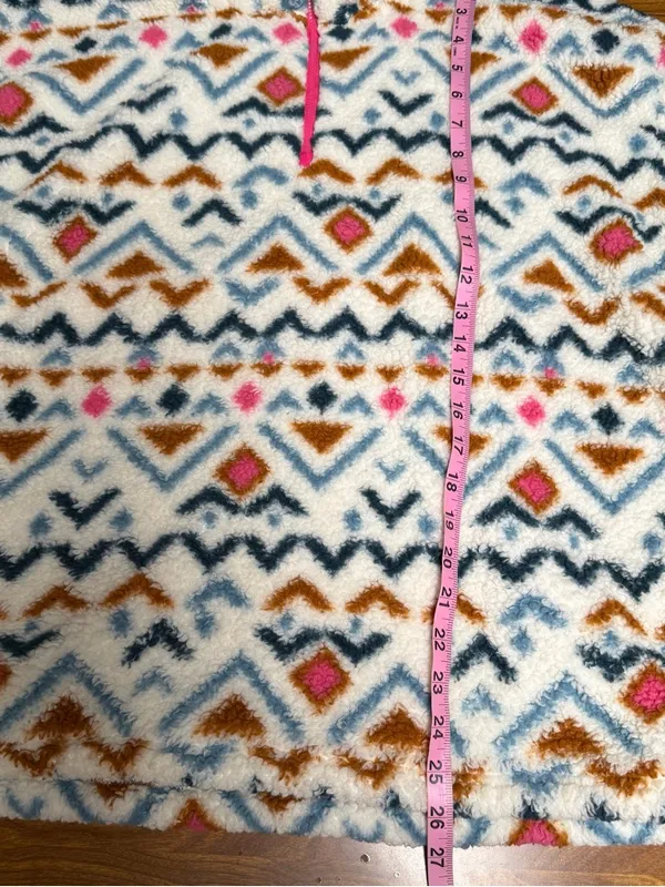 Eddie Bauer Plush Fleece 1/4 zip pullover Jacket Cream Blue, Brown Pink print XL - Image 10