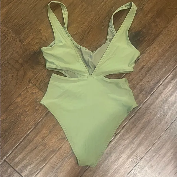 Aerie Sage Green Cutout Monokini Medium EUC - Image 3