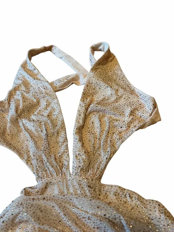 NEW Oh Polly Embellished Plunge Halter Mini Dress Beige Rhinestone US 6 Sequin - Image 5