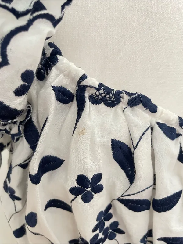 Anthropologie Blue Tassel Floral Embroidered Ruffle Channeled Mini Dress in XS - Image 4