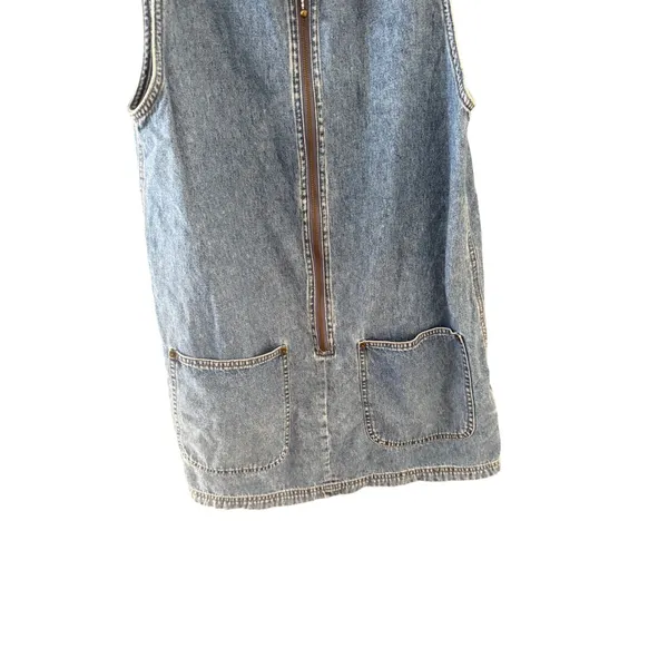 Arizona Jean Co Vintage Denim Pinafore Mini Dress Light‎ Wash Half Zip M Cowgirl - Image 5