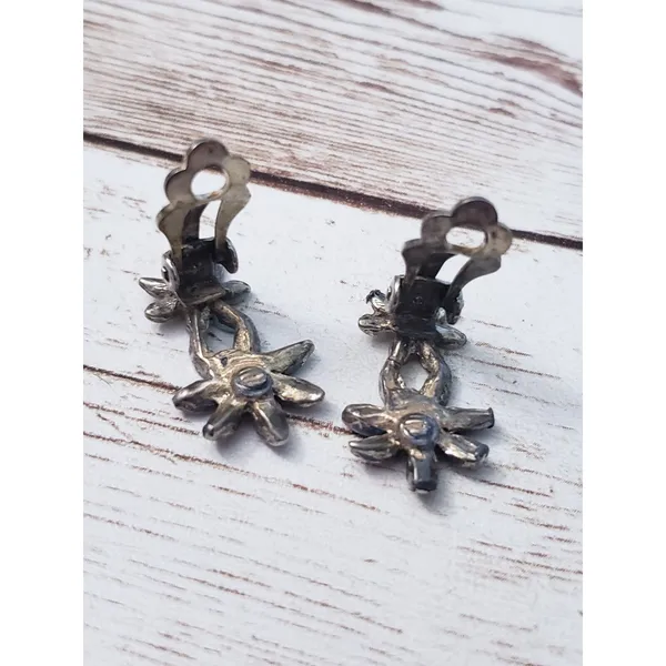 Vintage Clip On Earrings - Flower Duo - Missing Gems - Image 3