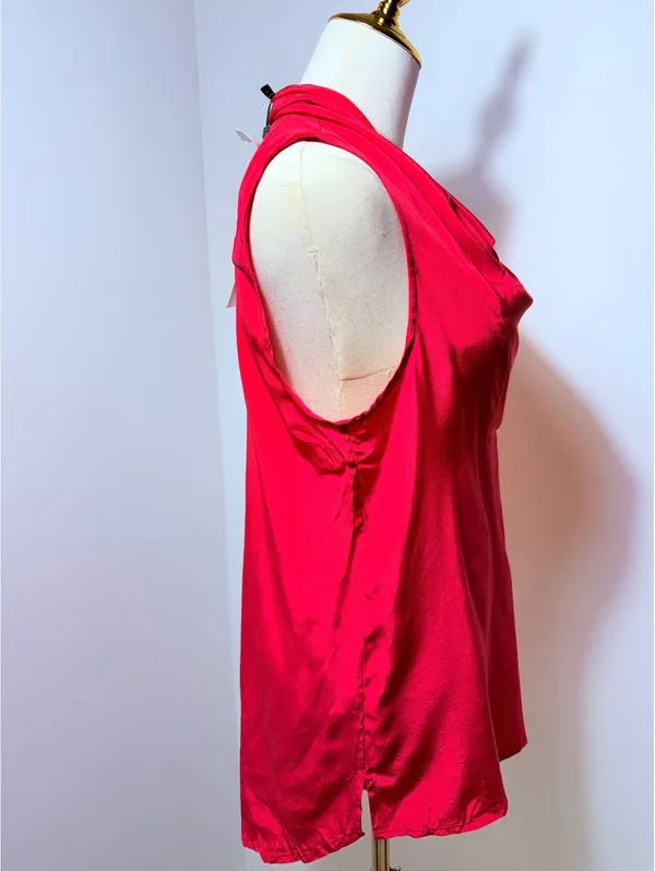 BCBG Max Azria Women's Red Silk Sleeveless Blouse with Cowl Neck - Image 2