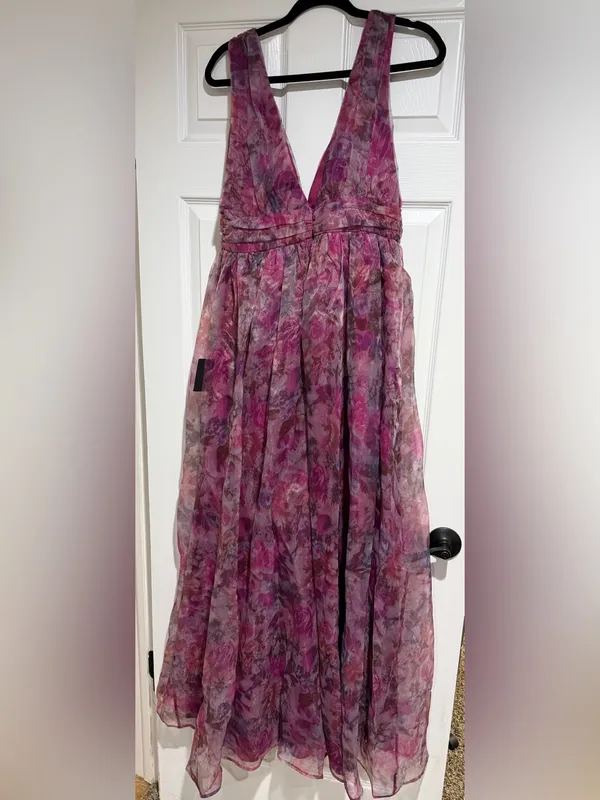 Lulu's Fuchsia Floral Chiffon Maxi Skirt with Deep V - Image 3