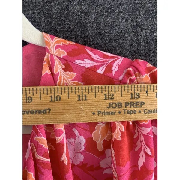 Pleione Pink & Orange Floral V- Neck Blouse Puff Sleeves Size M Coquette - Image 4