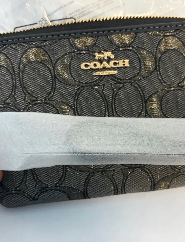 NWT Coach Black Monogram Zip Wristlet with Gold Logo - Image 3