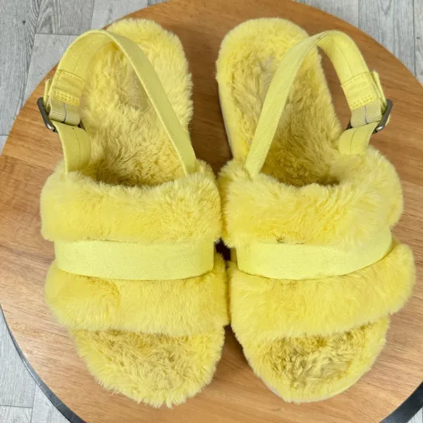Koolaburra by Ugg Fuzz'd Out Faux Fur Sandals‎ Yellow 9 Slingback - Image 4