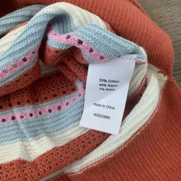 Pastel Stripe Pointelle Lightweight Knit Sweater Coastal Grandma Boho Size M NWT - Image 5