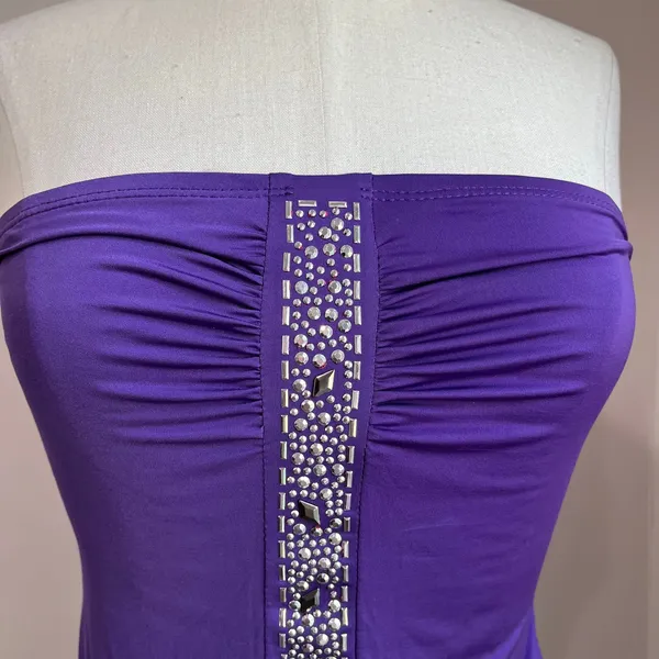 Y2K Vintage DEB Purple Strapless Bejeweled‎ Top Party Glam Size L - Image 4