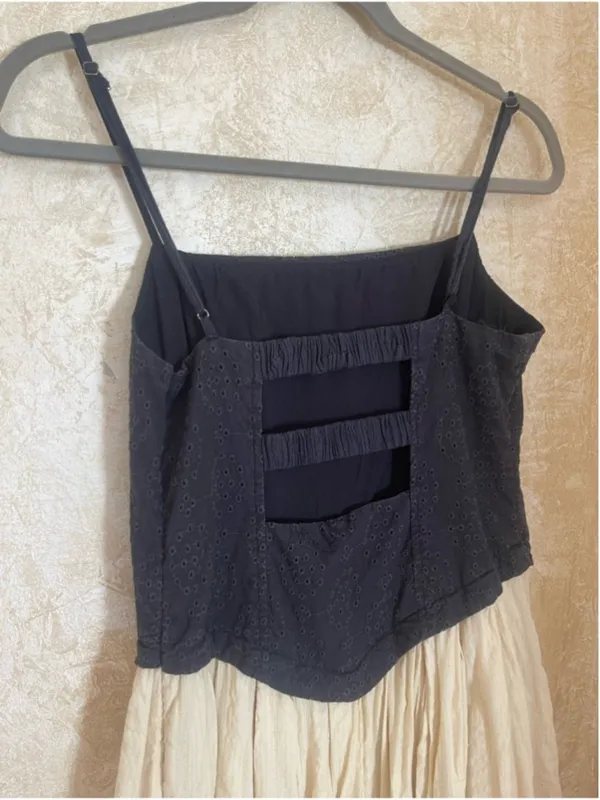 Free People Salvador Midi Dress Sz M Black Cream Embroidered Corset Back Detail - Image 11