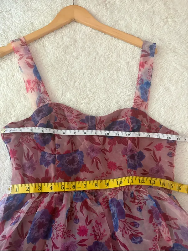 Lulus Delightful Look Magenta Floral Print Bustier Midi Skater Dress Size Large - Image 7