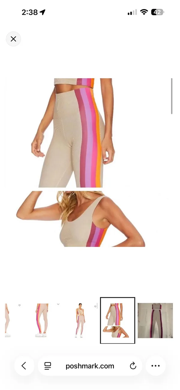 Tan ribbed neon stripe legging beach riot active set - Image 5