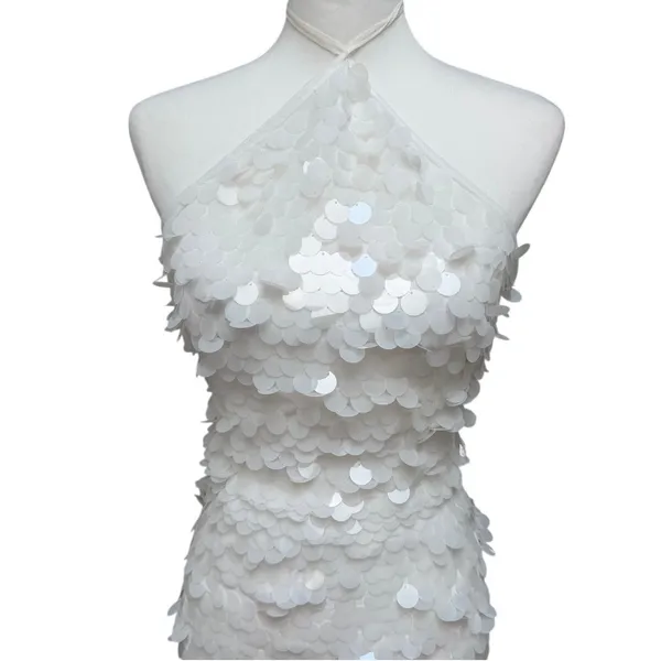 The New Arrivals White Sequin Embellished Halter Maxi Dress Bridal Size 36 - Image 3
