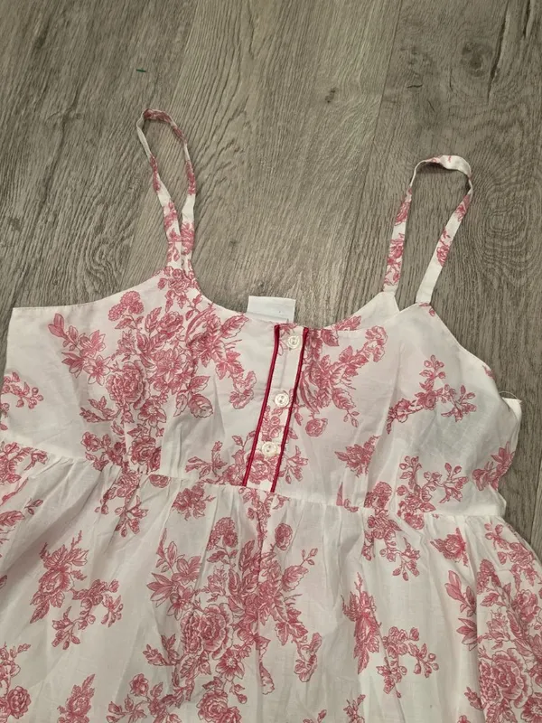 Laura Ashley NWT Floral White & Pink Sleeveless Cotton Dress With Ruffle small - Image 7