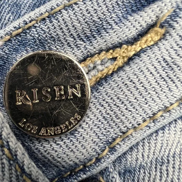Risen High Rise Crossover Straight Leg Distressed Jeans Light Wash Size 7/28 - Image 7