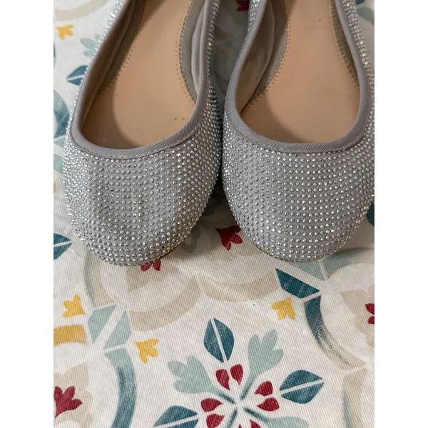 Gianni Bini Womens Silver‎ Rhinestone Ballet Flats Grey Sparkly Slip On Shoes 8M - Image 2