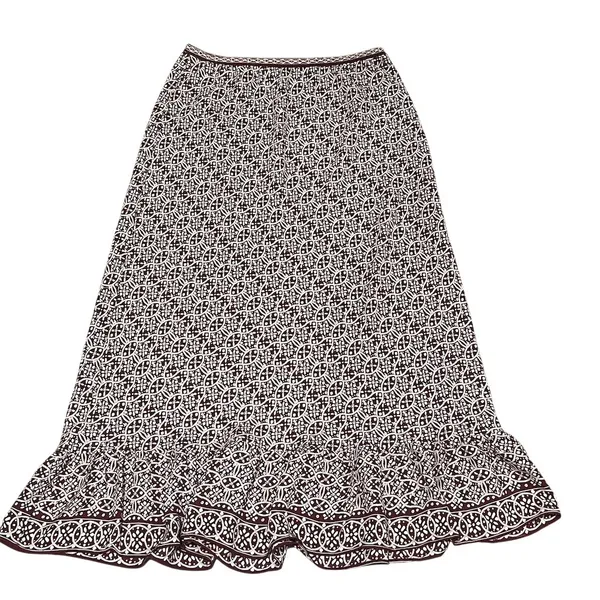 Max Studio Skirt Womens Size S Brown Ivory Geometric A-Line Midi Ruffle - Image 2