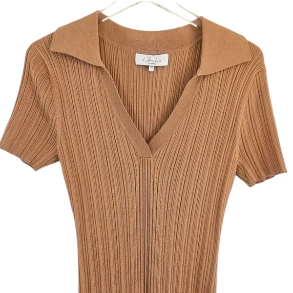 L'Academie Robe Pull‎ Geneva Dress in Camel Size Large Ribbed Midi with Slit NEW - Image 4