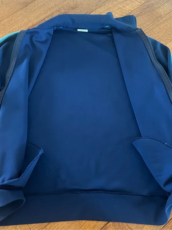 Source Unknown 90s vintage Navy Full-Zip Track Athletic Jacket with Light Blue Stripe - Image 4