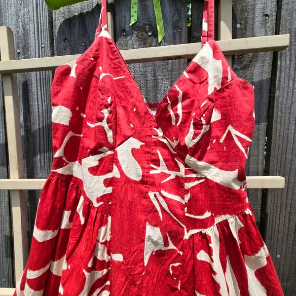 Red and white Print Cotton Strappy Dress Fit And Flare M - Image 3