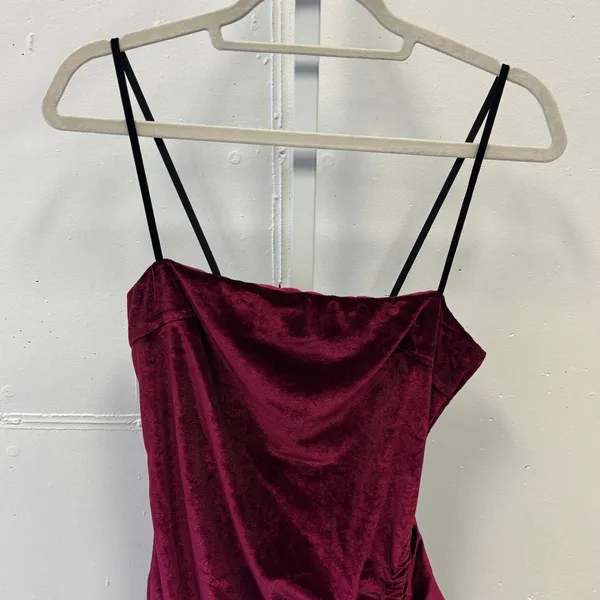 Showpo. Beyond‎ It Rushed Mini Velour Dress Burgundy Sz 4 Stretch Party - Image 7