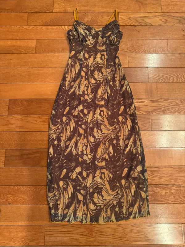 Urban Outfitters Y2K Abstract Marble Print Mesh Slip Maxi Dress - Size XS - Image 2