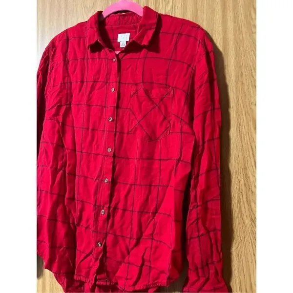 A New Day Red Plaid Button Up Top Woman’s Size Medium - Image 2