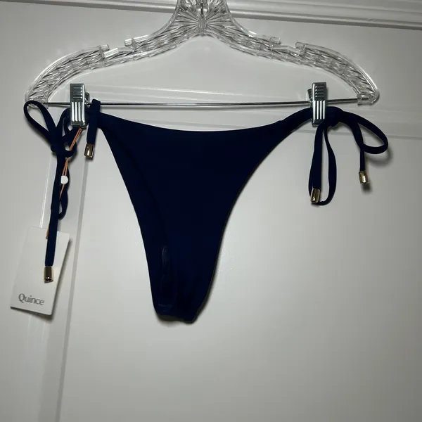 NWT Quince Italian Adjustable Side-Tie Bikini Bottom deep navy women's large - Image 4