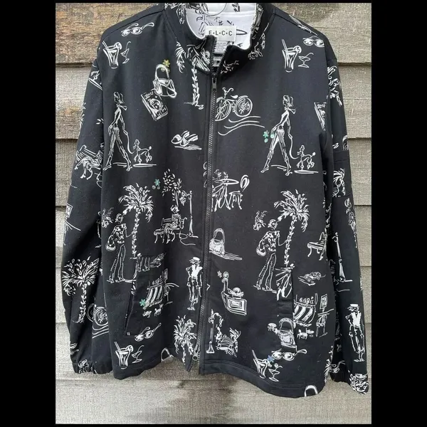E.L.C.C. Size large vintage tropical themed oversized jacket. Black - Image 5