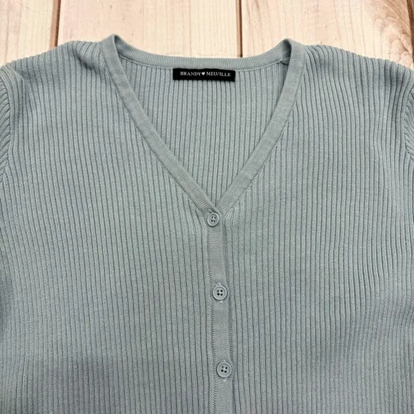 Brandy Melville Pale Blue Sweater Cropped V Neck Button Front Cottagecore Small - Image 3