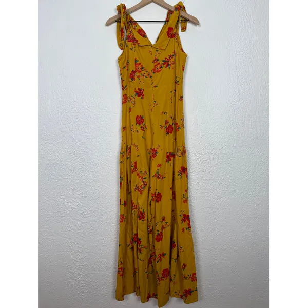 Anthropologie Londonderry Wide Leg Jumpsuit Yellow Floral Size 4 - Image 4