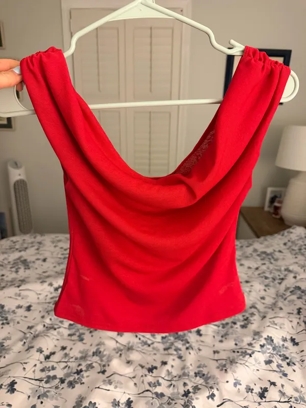 Urban outfitters women’s red mesh off the shoulder top - Image 3