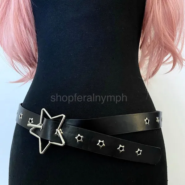 Black Y2K Grunge Star Buckle Star Grommet Belt, Fits 6 to 38 Inches, X7GA1403 - Image 4
