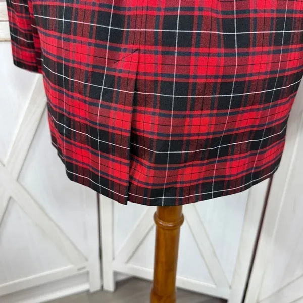 BeFree Tartan Plaid Double Breasted Tie Waist Trench‎ Overcoat Red XS - Image 8