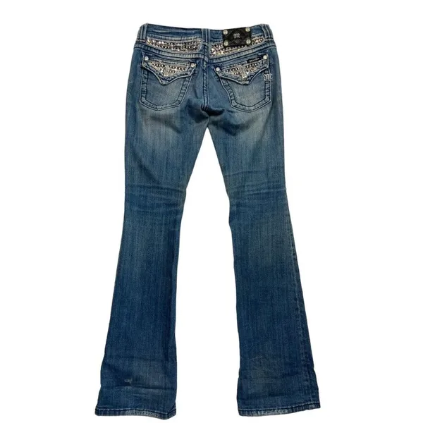 Miss Me Bootcut Womens Jeans Sz 27 Bling Rhinestone Distressed Denim Flap Pocket - Image 3