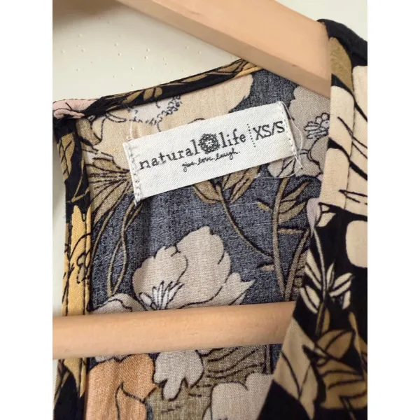 Natural Life Floral Maxi Dress XS S Black Yellow Flowers‎ Garden Long Sleeveless - Image 3