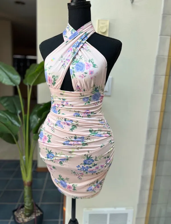 ZARA Pink Floral Halter Mini Dress - Image 5