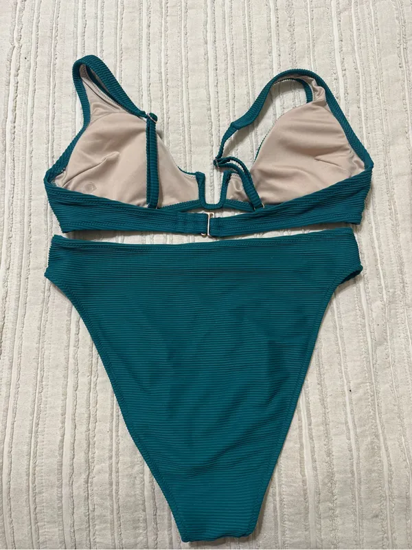 Shade & Shore dark green ribbed bikini set - Image 4