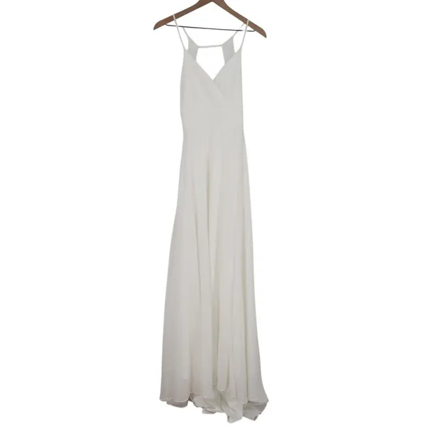 Lulus Romantic Inspiration Maxi Dress Womens M White Spaghetti Strap Faux-Wrap - Image 2