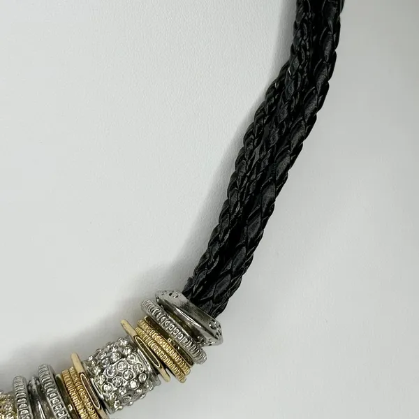 Chico's Rhinestone Silver and Gold Tone Black Braided Cord Necklace ✨ - Image 6