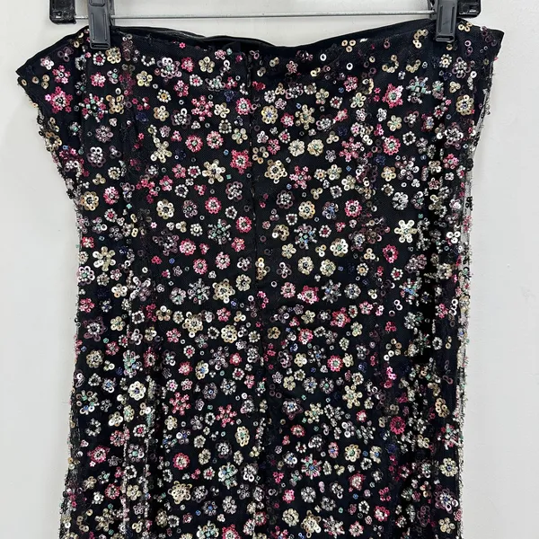 Lulus Cyriana Black Sequin Strapless Mini Dress Party Floral Going Out Large - Image 12