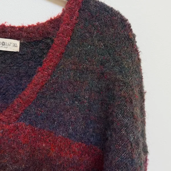 Natural Life XL Oversized Fuzzy V-Neck Sweater Burgundy Purple Wool Blend - Image 5