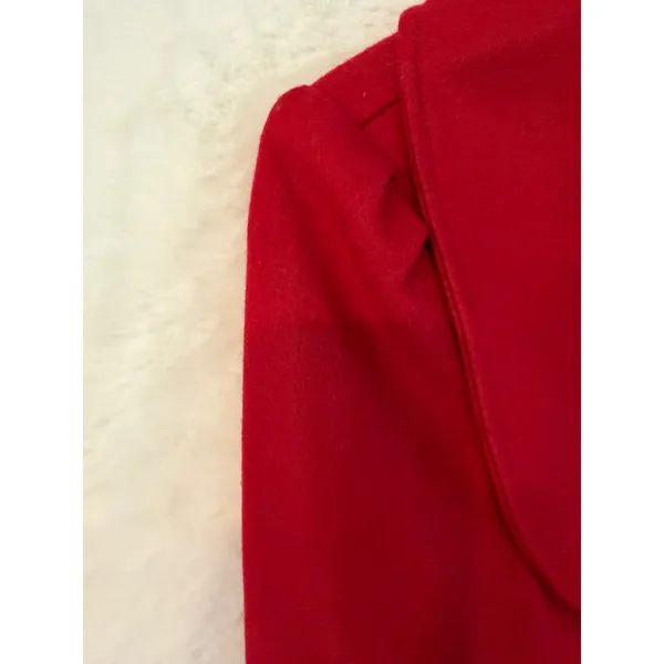 Guess Red Double Breasted Belted Pea Coat Women Size S Rouge Wool Blend Jacket - Image 5