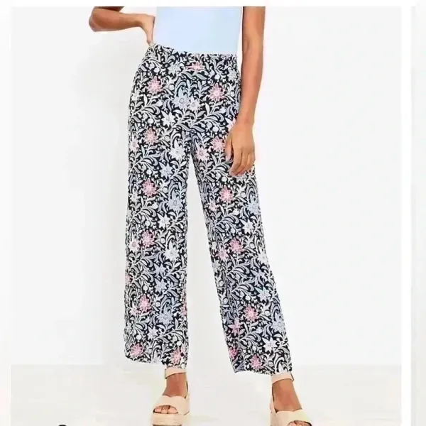 LOFT Women's Floral Wide Leg Crop‎ in Spring Bloom Pants with Pockets Size MP - Image 2
