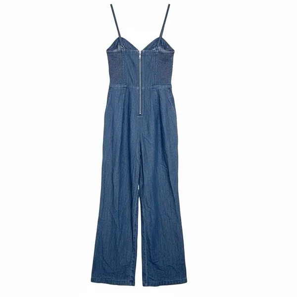 Express Womens Chambray Jumpsuit Sz 0 Boho Coastal Grandma Trouser Romper Y2k - Image 3