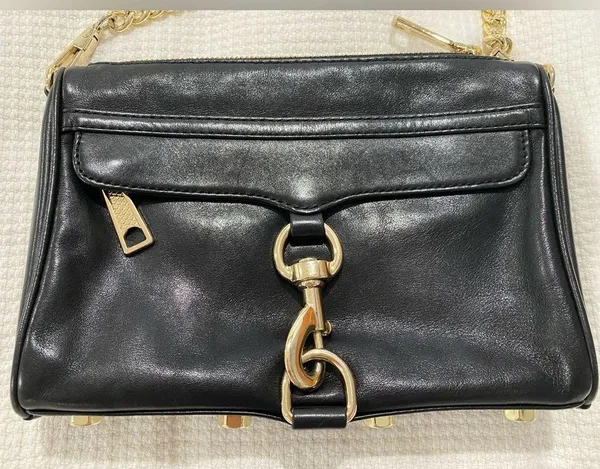 Rebecca Minkoff Mini M.A.C Leather Crossbody Bag Black/Light Gold - Image 4