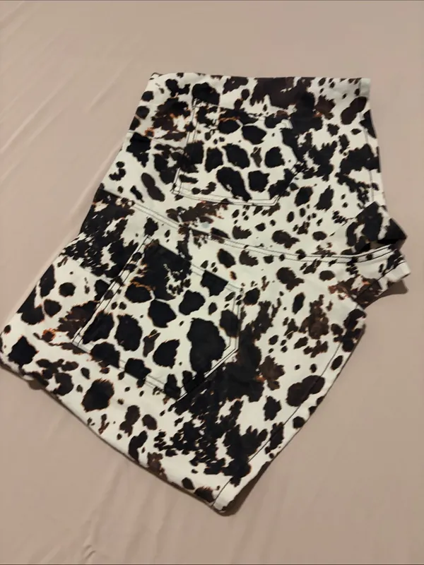 Show Me Your Mumu El Paso Shorts Cow Print Pull On Stretch Denim Shorts XXL - Image 9