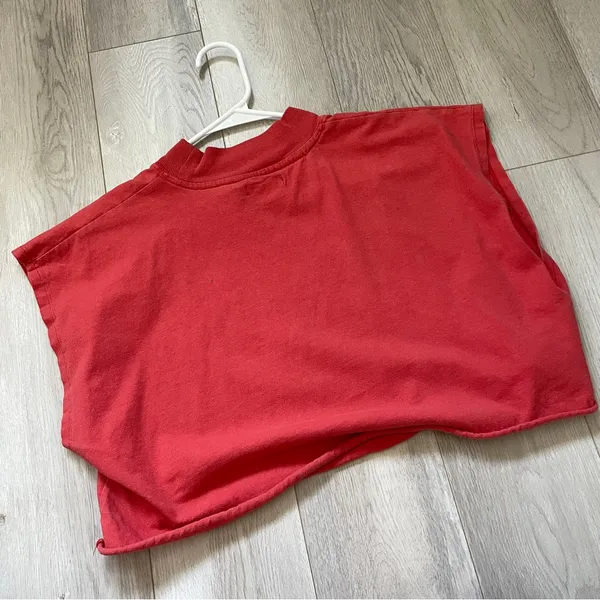 Urban Outfitters Tshirt mockneck crop top creating consuming womens Red (small) - Image 4
