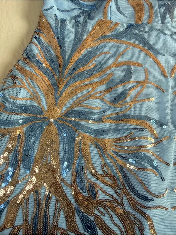 Sparkling Blue Off-Shoulder‎ High-Slit Evening Dress - Image 12